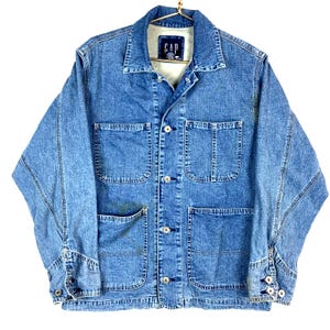 Vintage The Gap Denim Jean Chore Jacket XS Blue Medium Wash Lined