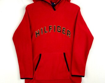 Vintage Tommy Hilfiger Fleece Sweater Jacket Size Medium Red