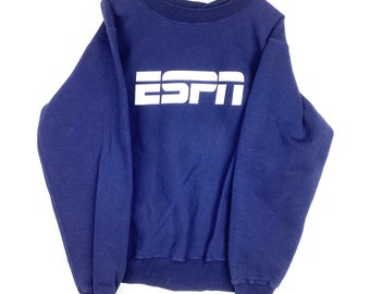 Sweat-shirt Espn vintage ras du cou grand éventail personnalisé bleu fabriqué aux États-Unis