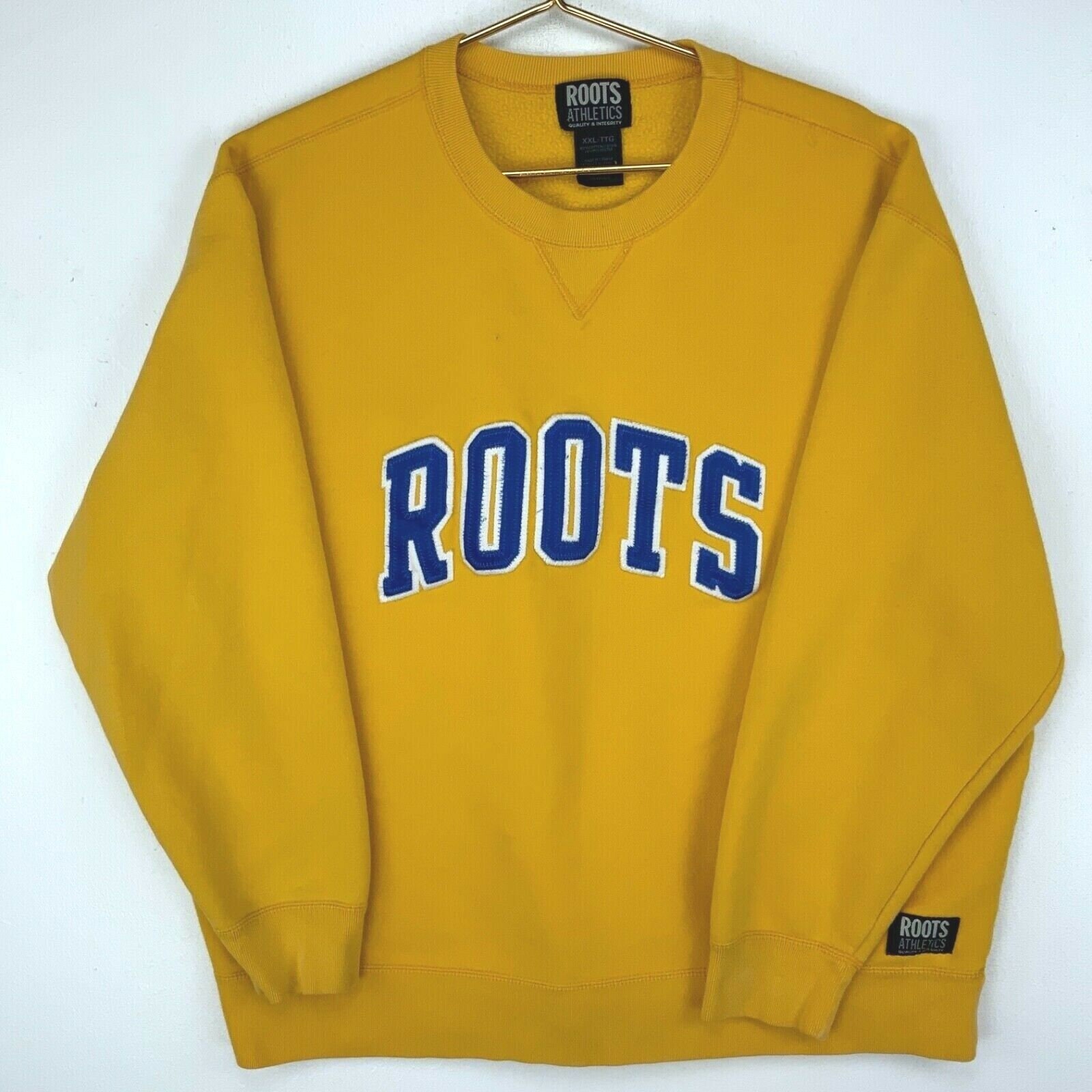Roots Vintage Sweatshirt Crewneck 2XL Yellow 90s Spell Out
