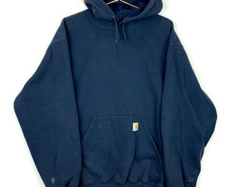 Vintage Carhartt Sweatshirt Hoodie 2XL Blauwe Werkkleding Patch