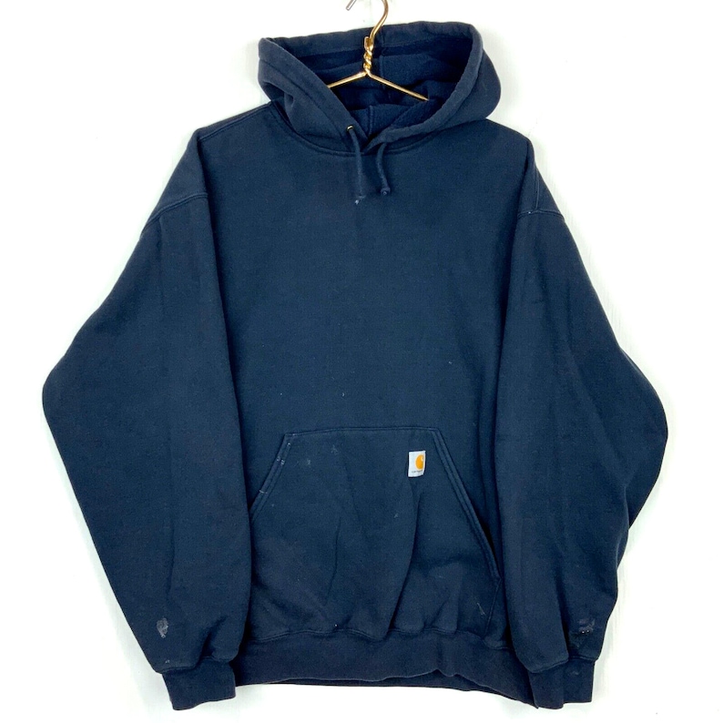 Vintage Carhartt Sweatshirt Hoodie 2XL Blue Workwear Patch image 1