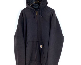 Vintage Carhartt Full Zip Sweatshirt Hoodie Size 2XL Brown Quilt Lined Workwear