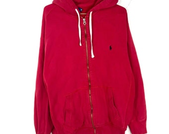 Vintage Polo Ralph Lauren Full Zip Hoodie Sweatshirt Size XL Tall Red
