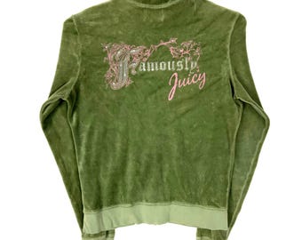 Vintage Juicy Couture Velour Women&#39;s Sweatshirt Large Green Full Zip Y2k