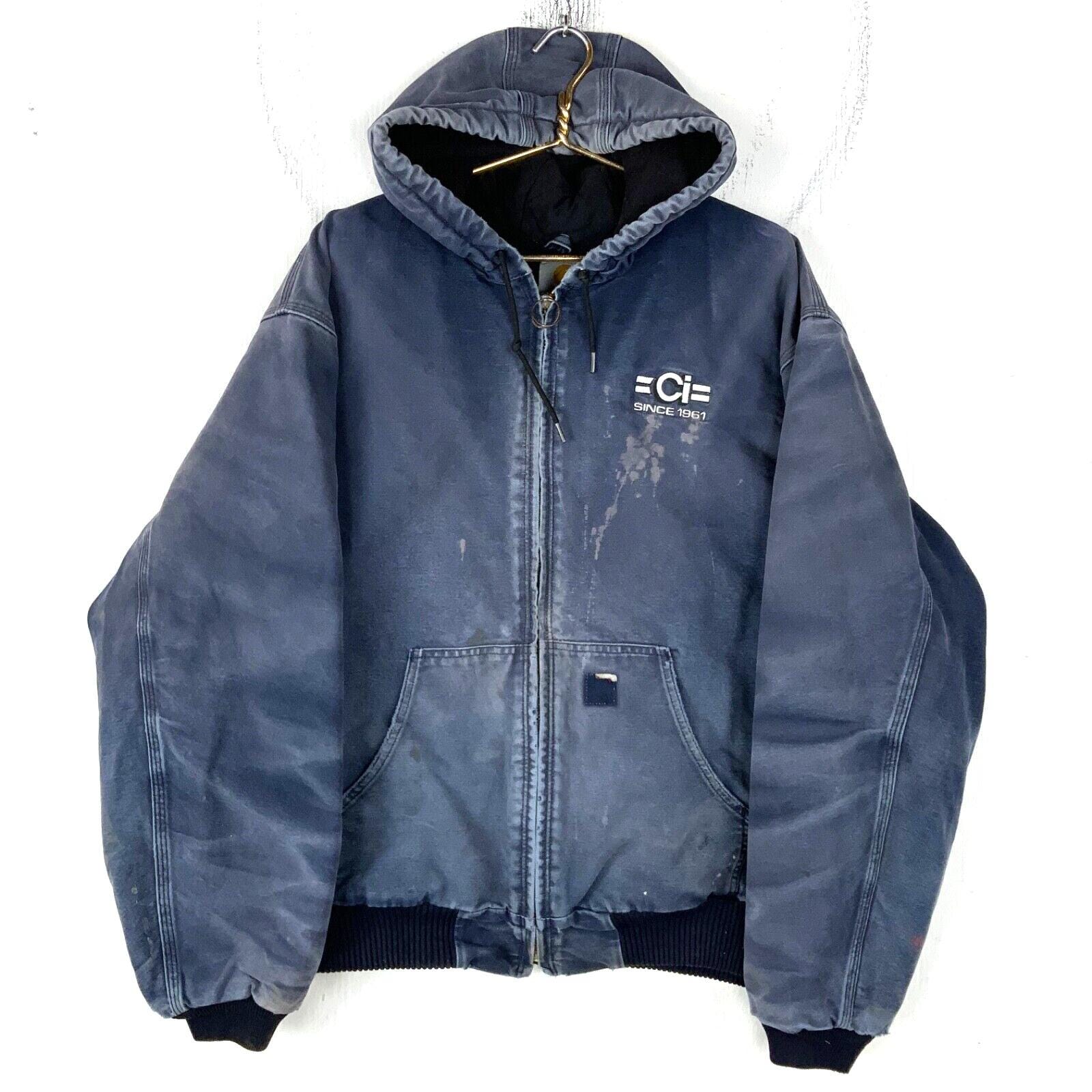 Blue Carhartt Hooded Jacket - Etsy Blue Carhartt Hooded Jacket - Etsy