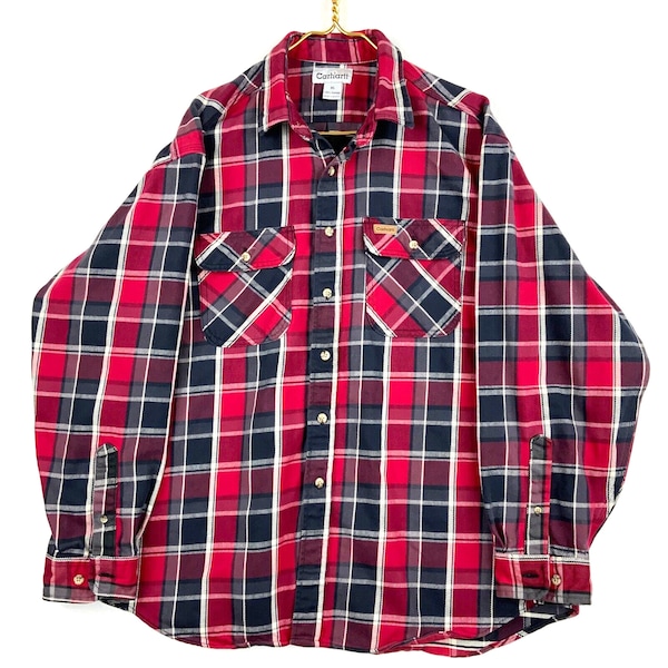Vintage Carhartt Button Up Flannel Shirt Size XL Checkered Long Sleeve Workwear