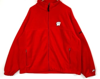 Vintage Wisconsin Badgers Fleece Sweater Jacket XL Ncaa Football Red Full Zip