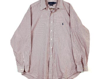 Vintage Polo Ralph Lauren Shirt Size XL Red Striped Long Sleeve Button Up