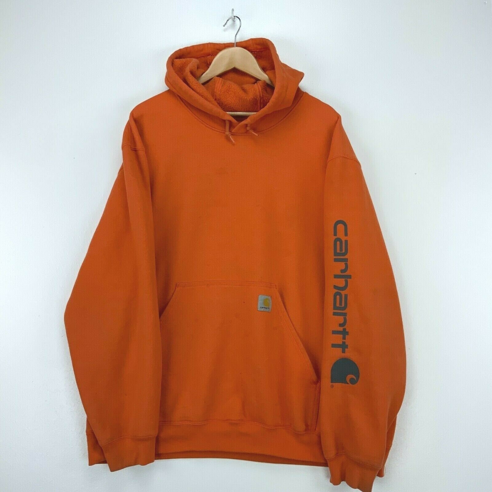 Carhartt Hoodie Sweatshirt Size 2XL Orange Sleeve Print Patch | Etsy