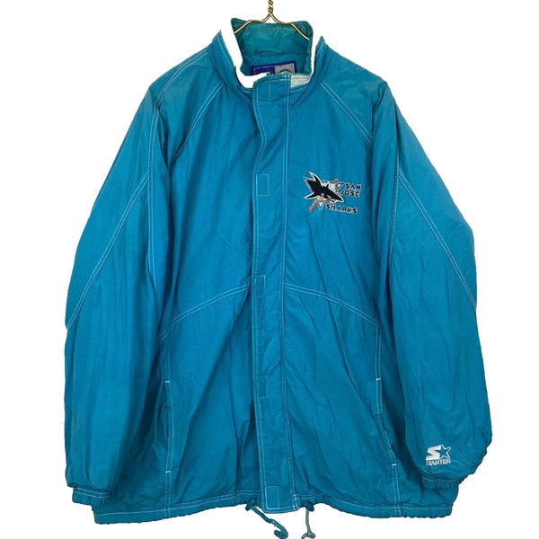 Vintage San Jose Sharks Starter Jacket Large Blue 90s Nhl Quilt Lined