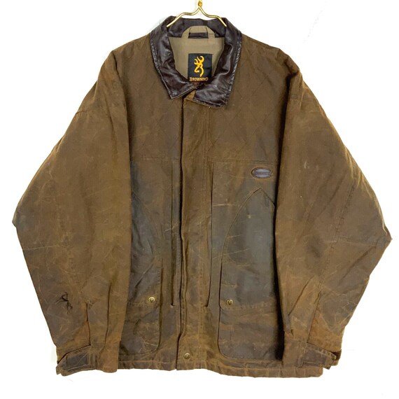 Browning Waxed Hunting Coat Jacket Lined Large Brown Full Zip Etsy