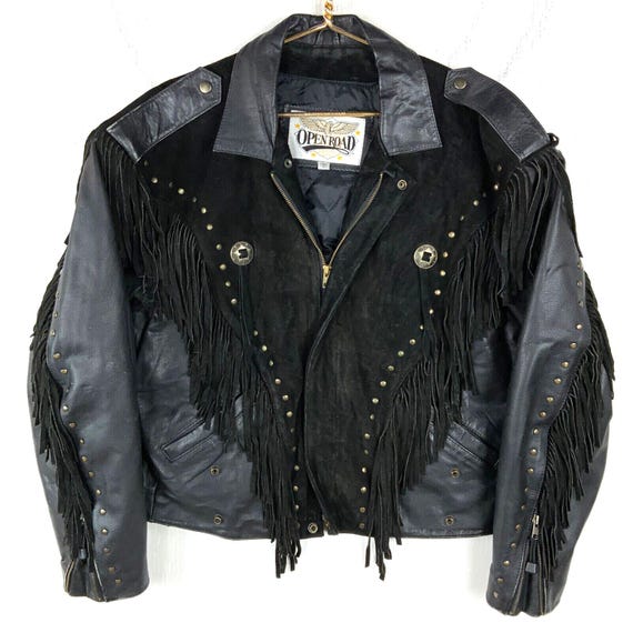 Vintage Women s Fringe Leather Bomber Jacket Size Small Black Full Zip Etsy Canada
