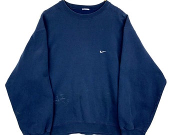 Vintage Nike Sweatshirt Crewneck Blue 2XL Embroidered 90s Made Usa