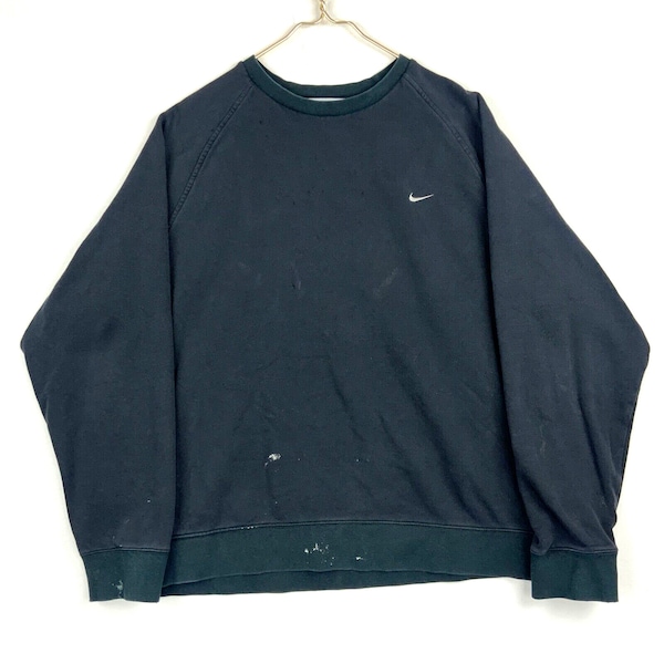 Vintage Nike Swoosh Sweatshirt Crewneck Size 2XL Black Y2K