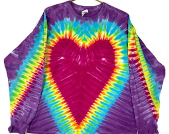 Vintage Heart Tie-Dye T-Shirt Size XL Multicolor Long Sleeve All Over Print