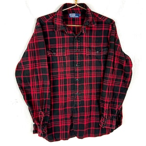Vintage Polo Ralph Lauren Flannel Shirt Size Large Plaid Long Sleeve Button Up