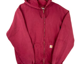 Sweat à capuche et fermeture éclair Carhartt vintage 2XL Tall rouge Workwear