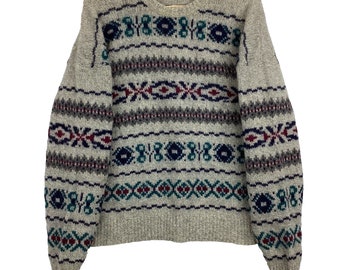 Vintage Knitted Fair Isle Wool Sweater Crewneck Size Large