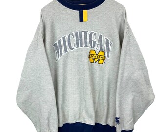 Vintage Michigan Wolverines Sweatshirt Large Gray Starter Ncaa Waffle Knit 90s