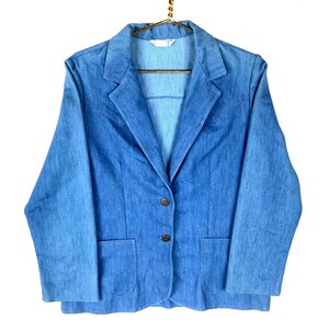 Vintage Sears Women&#39;s Denim Blazer Jacket Size 16 Blue 80s