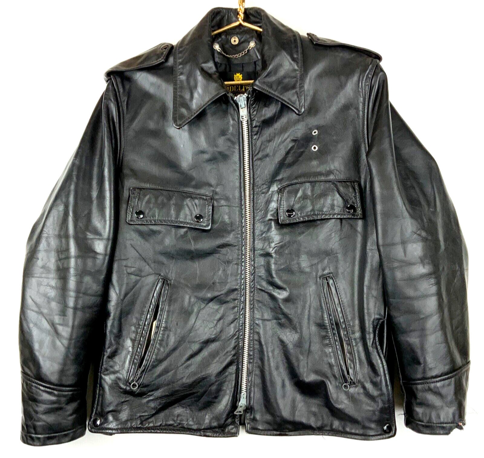 Vintage Fidelity Full Zip Biker Leather Jacket Size 38 Made in Usa
