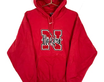 Vintage Nebraska Cornhuskers Nike Swoosh Sweatshirt Large Ncaa Embroidered 90s