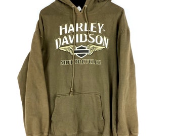 Vintage Harley Davidson sweat-shirt à capuche taille grande vert Y2K 2008 motos