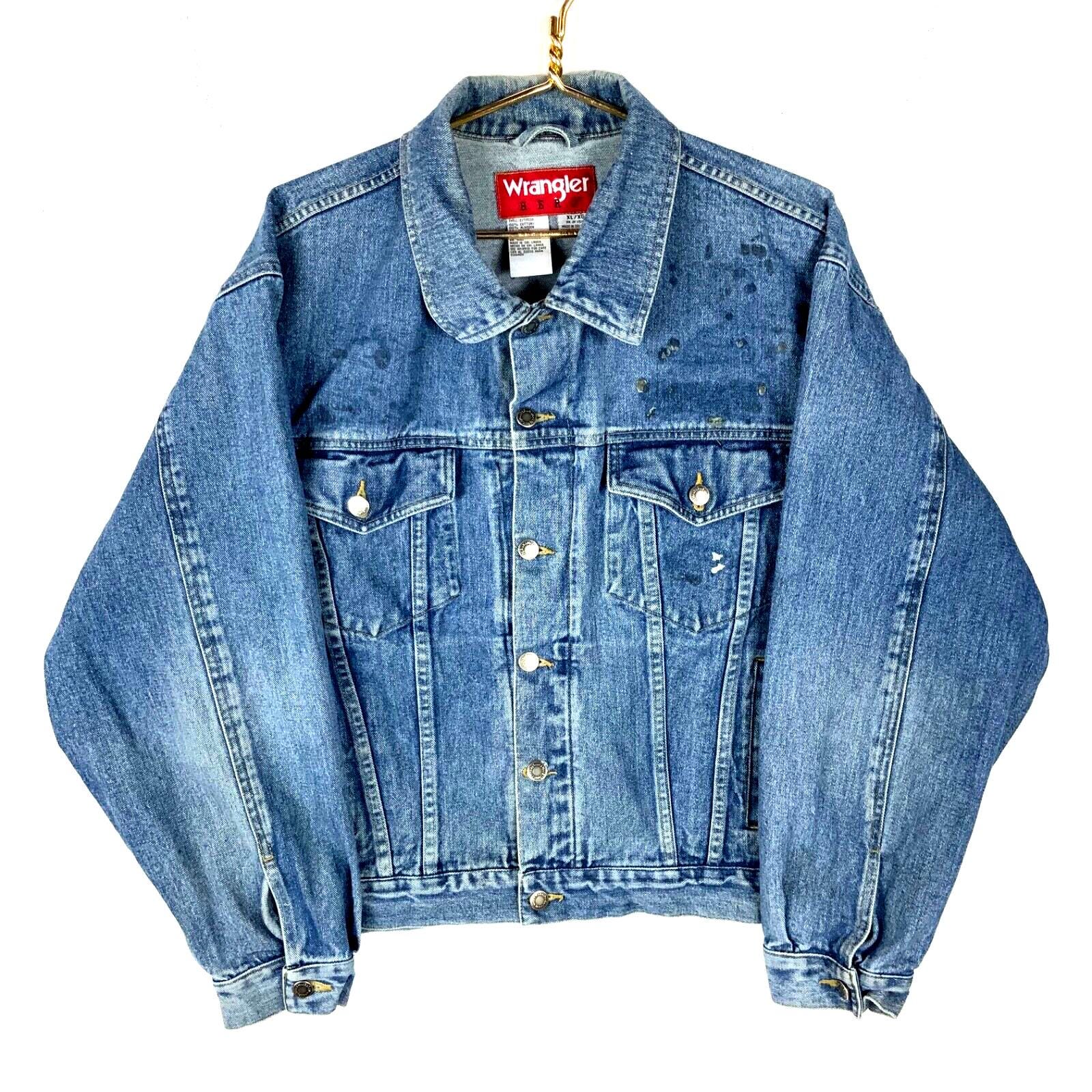 Vintage Wrangler Denim Jean Jacket XL Blue Medium Wash Bull