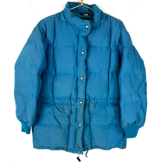 Vintage Eddie Bauer Down Puffer Jacket Small Blue Full Zip 90s