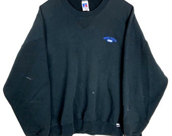 Vintage Russell Athletic Sweatshirt Crewneck Size 2XL Black Distressed 90s