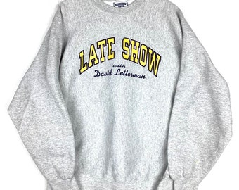 Vintage David Letterman Late Show Sweatshirt Crewneck 2XL Gray 90s