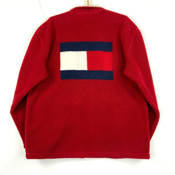 Vintage Tommy Hilfiger fleece trui met volledige ritssluiting maat XL rood