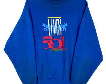 Vintage Levis 501 Sweatshirt Crewneck Maat XL Gemaakt In Canada Distressed jaren '80