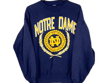 vintage Notre Dame Fighting Irish Sweatshirt Large Bleu Ncaa Football