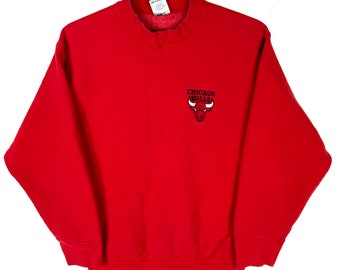 Vintage Chicago Bulls Sweatshirt Medium Red Nba Embroidered Made In Usa 90s