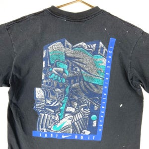 Vintage Nike T-Shirt Youth XL Black Single Stitch Distressed 90s
