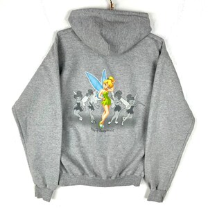 Vintage Tinker Bell Disney Sweatshirt Hoodie Size Medium Gray Full Zip Cartoon