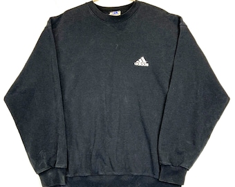 vintage Adidas Pullover Sweatshirt ras du cou Taille Large Noir