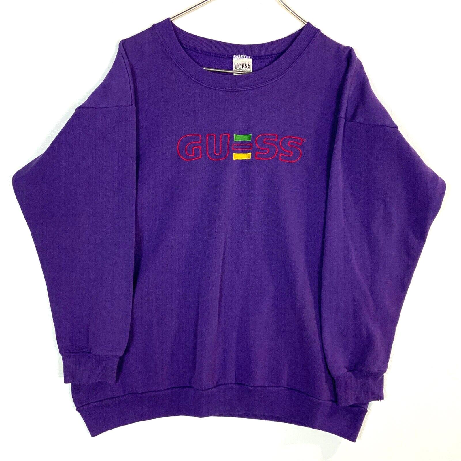 Vintage Guess Sweatshirt Crewneck Size Large Purple Made In Usa Embroidered 90s