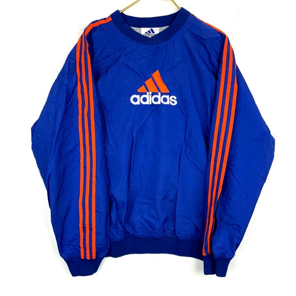 Vintage Adidas Jacket Medium Blue Pullover Windbreaker 90s