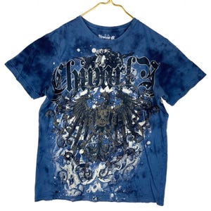 Vintage Y2K T-Shirt Medium Blue Made Usa Grunge Eagle Double Sided