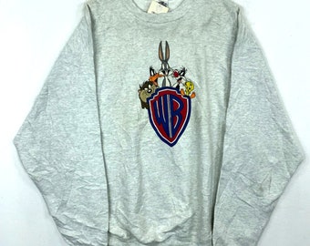 Vintage Looney Tunes Sweatshirt Crewneck Extra Large Acme Clothing Gray 90s