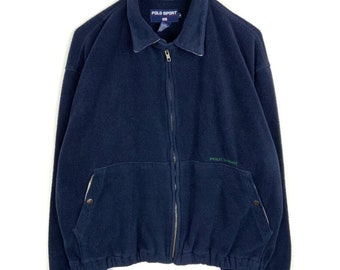 Vintage Polo Sport Ralph Lauren Full Zip Fleece Sweater Jacket Large Blue Usa