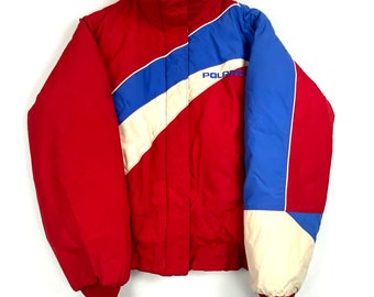 Vintage Polaris Women’s Snowmobile Racing Puffer Bomber Jacket Size Medium Red