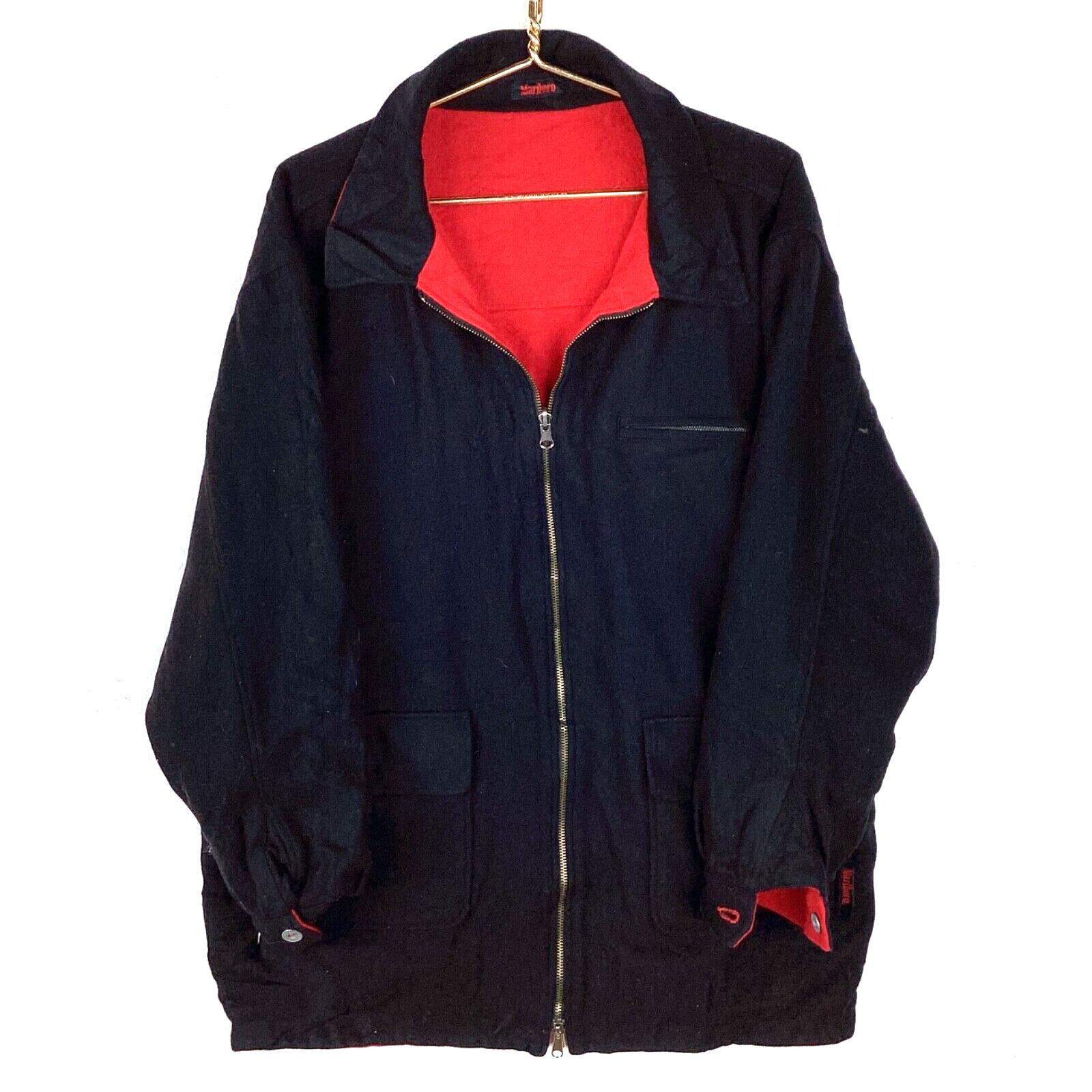 Vintage Marlboro Wool Coat Jacket Size Large Black Full Zip