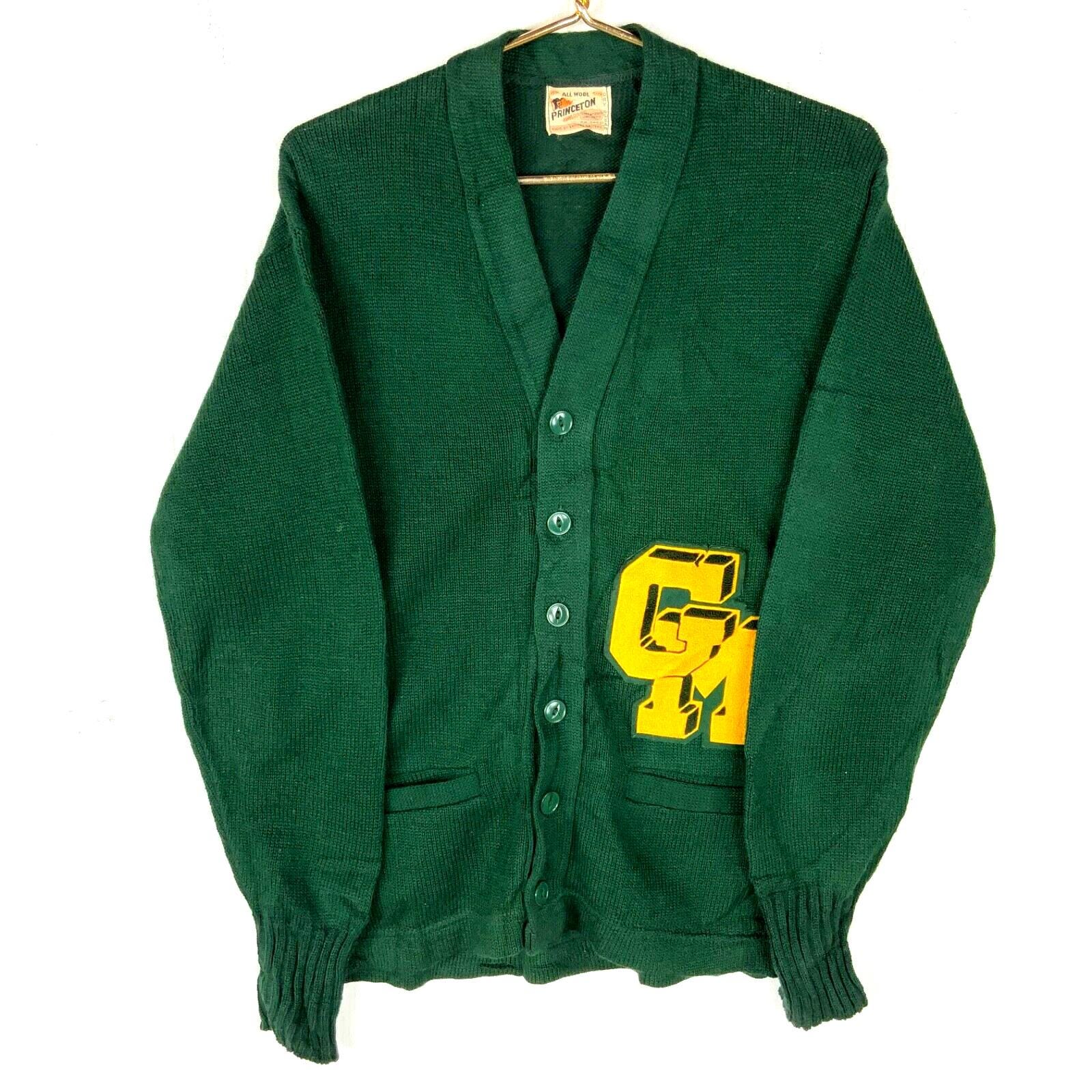 50’s PRINCETON Lettered Cardigan Vintage 1950s Princeton Blue Wool Varsity Cardigan Sweater Q
