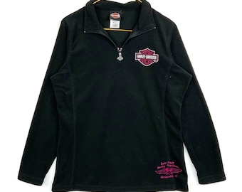 Harley Davidson Women's 1/4 Zip Collared Fleece Sweater Size Large Black