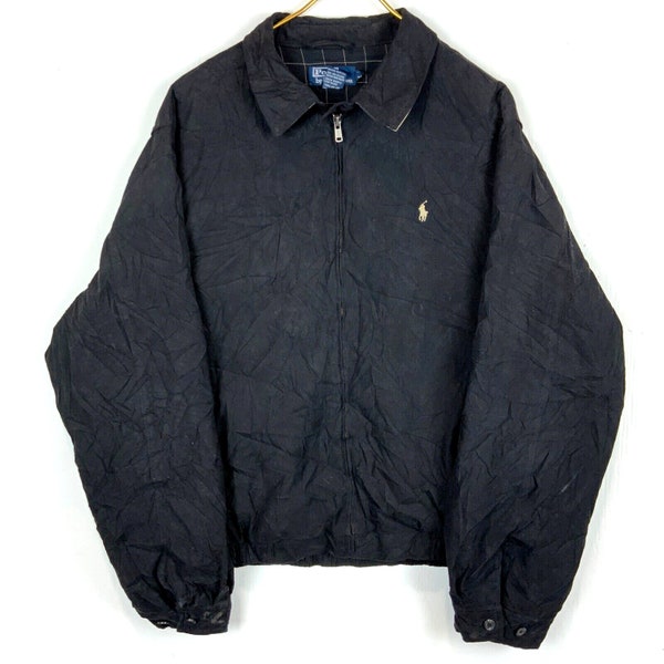 vintage Polo Ralph Lauren Jacket Extra Large Black Harrington Full Zip des années 90