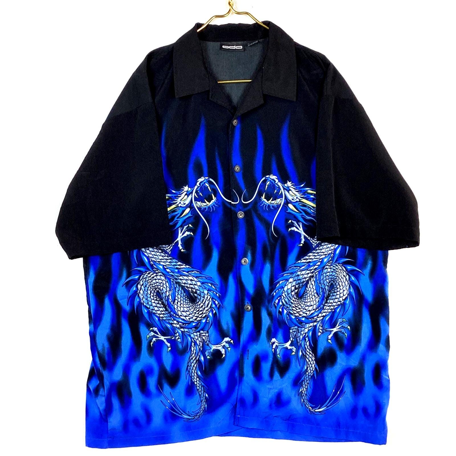Vintage Y2K Dragon Flame Shirt Size XL Multicolour Short Sleeve Button Up